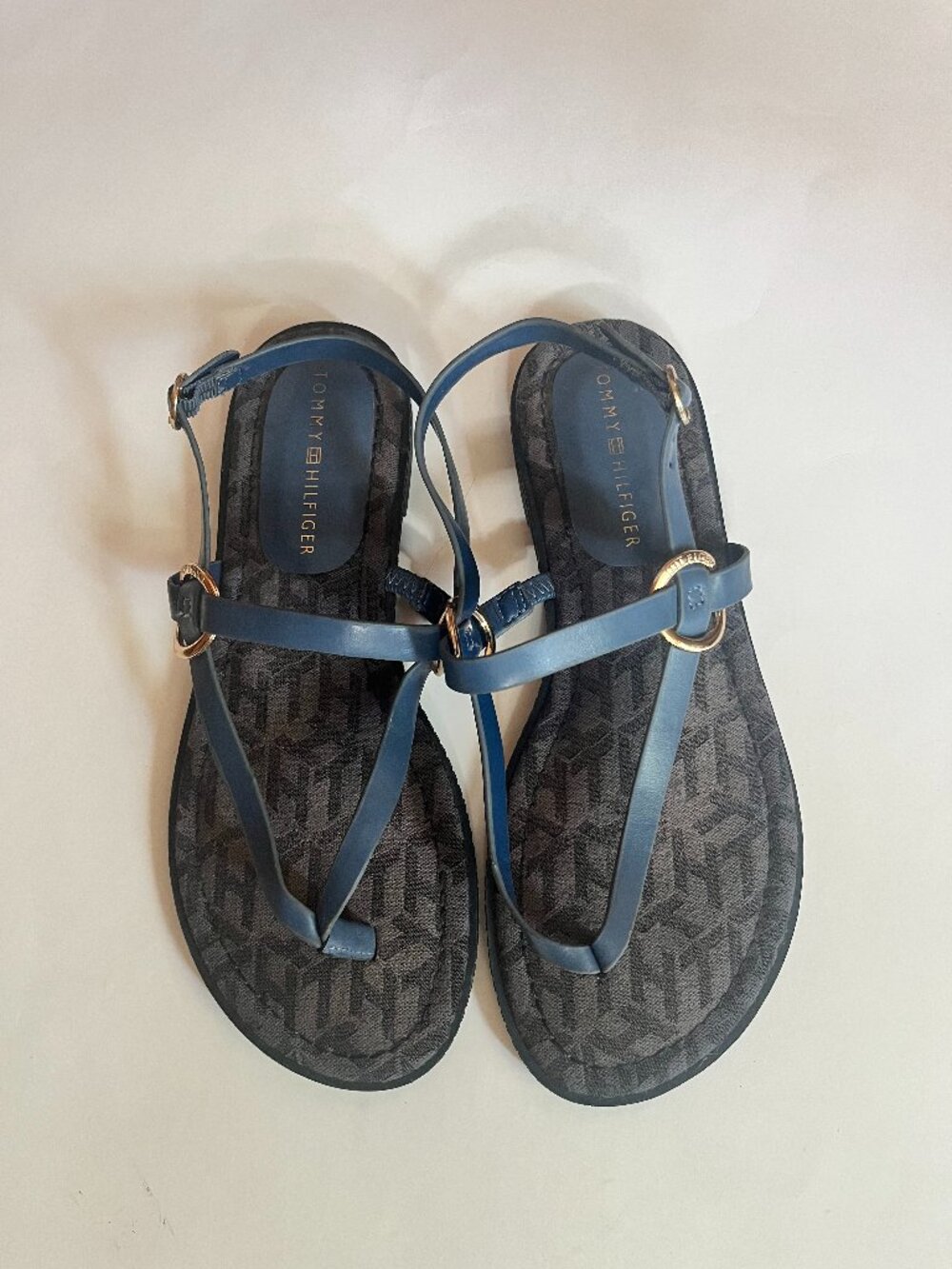Tommy Hilfiger Missie  women Strappy Sandles Blue/Gold  Size 7.5